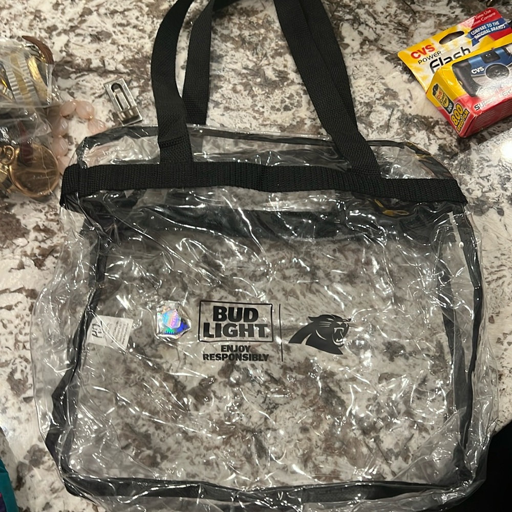 Clear Carolina PANTHERS clear stadium bag, NFL logo Hit performance products